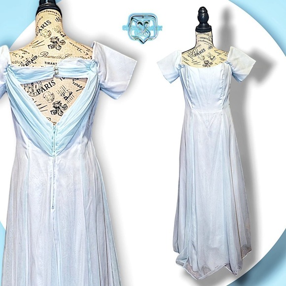 Vintage 70s Bari Jay Fashions Baby Blue Pastel Princess Dress, Medium - Picture 1 of 8
